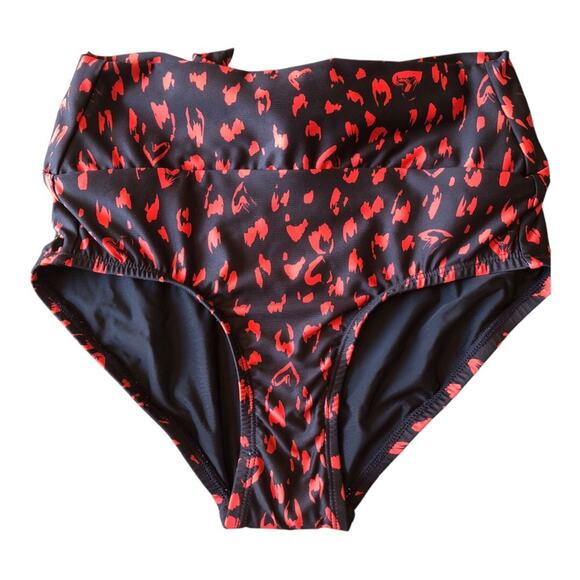 ModCloth NIP Clarice High-Waisted Bikini Bottom Black Red Cheetah Extra Small - Picture 4 of 13